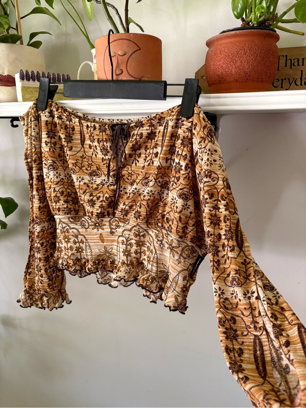 XOXO Brown Floral Long Sleeve Crop Top